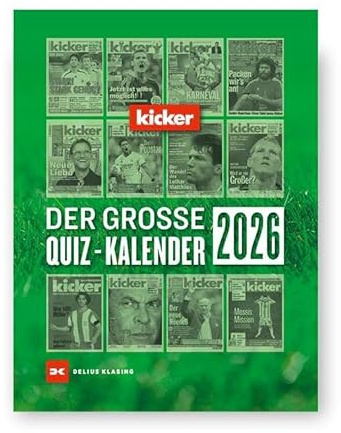 Der große kicker Quiz-Kalender - Tagesabreißkalender 2026 - Delius-Klasing-Verlag - Kalender mit fesselnden Fußball-Quizfragen - 11,6 cm x 16,3 cm