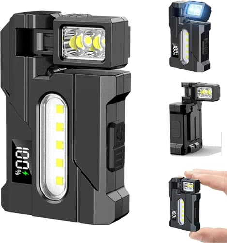 G5 EDC Flashlight 1200 Lumens – Super Bright Rechargeable Mini Light with 180° Rotatable Magnet, 3 Modes Dual Light, Portable Pocket Torch with Keychain for Outdoor Emergency Camping Daily Carry