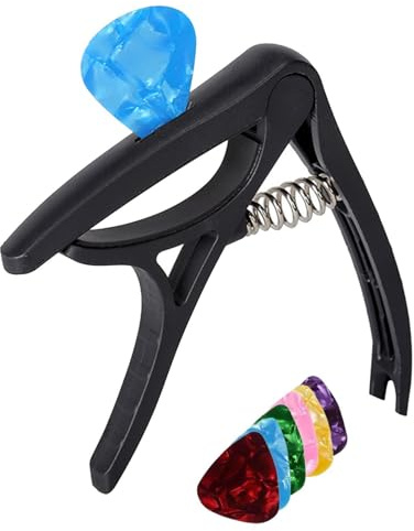 Gitarren-Capos Einstellbarer Clip-Tuner Präzise Tragbar | Mit 6 Plektren Akustik-Capo Musikpraxis Spieler Anfänger Musiker Darsteller Starter Männer Frauen Erwachsene Und Jugendliche