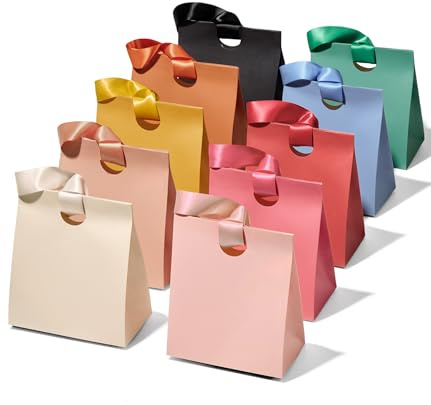 Vitalizart Mixed 10 Colours Small Gift Bags With Ribbon Handles Set of 10 | Reusable For Gift Wrap Girls Kids Birthday Bridal Shower Party Favours Candy Christmas Goodie Bags 5.91 x 3.54 x 7.28