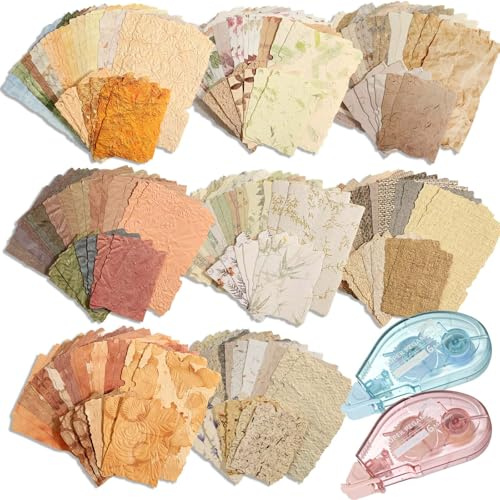 Ruispeed 226 Sheets Vintage Scrapbook Paper Kit with Photo Tapes, Textured Scrapbooking Supplies Craft Paper for Junk Journal Supplies Planner Mixed Collage Materials Embellishments