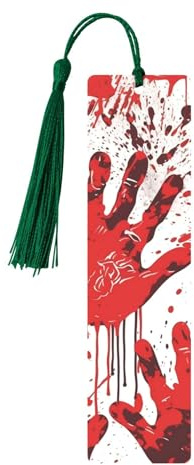 Bloody Handprints Metal Bookmarks with Tassels,Pendant Unique Handmade Bookmark Craft DIY Wooden Bookmarks Cute Hanging Tags Ornaments for Book Lovers Birthday Teachers Gift