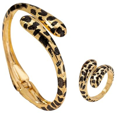 ERRORY Leopardenmuster Schmuck-Set Bequem zu tragende Ringe Tierdruck-Accessoires für Modeliebhaber und Trendsetter Bequem zu tragendes Schmuck-Set