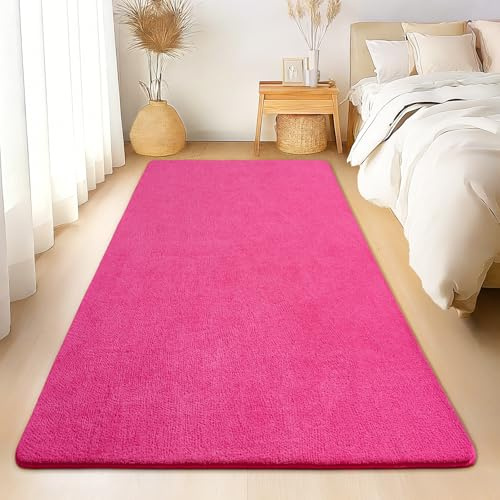 Teppich Schlafzimmer 80x150cm Pink Waschbarer Kurzflor Teppich | Flauschig Weich & Rutschfest, Einfarbiges, Modernes Design für Wohnzimmer, Kinderzimmer, Flur und Büro