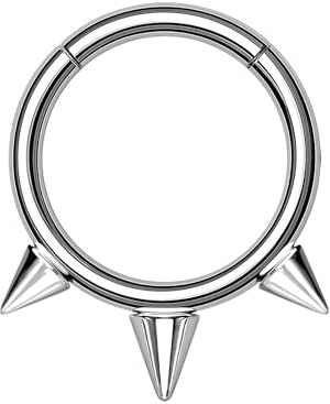 Surgical Steel Clicker Ring with Triple Spikes, Daith Hoop Nose Jewelry Septum Clicker Lightweight Hypoallergenic Piercing Accessory