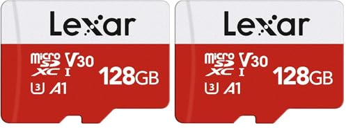 Lexar Carte Micro SD 128 Go, Carte Mémoire Micro SD+ Adaptateur, Microsdxc Carte TF jusqu'à 100 Mo/s, A1, U3, C10, V30, Full HD et 4K UHD pour Caméra, Telephone, Switch (Lot de 2)