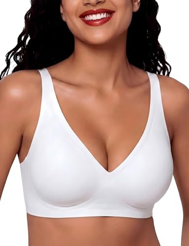 Bresdk Sujetador sin Aros Mujer para Pecho Grande Jelly Bra sin Costuras con Relleno Blanco XL
