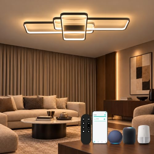 BAYHT Smart LED Deckenleuchte 105 cm, dimmbar mit Matter & Alexa, Schwarz | Matter Smart Home, kompatibel mit Alexa, Google Home und Apple Home App, Sprachsteuerung und Fernbedienung