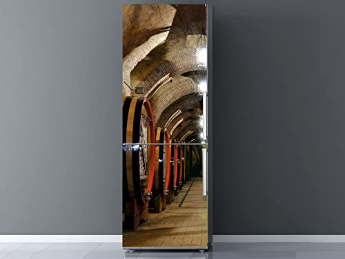 Vinilo para Frigorífico Barricas en bodega | Varias Medidas 185x60cm | Adhesivo Resistente | Pegatina Adhesiva Decorativa de Diseño Elegante