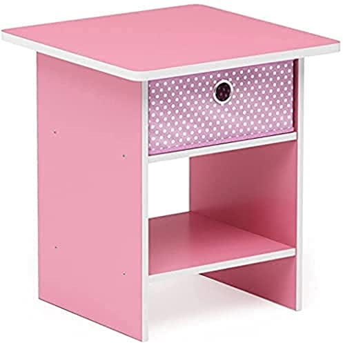 Furinno Dario Étagère de Rangement Chevet/Table de Nuit avec Tiroir à Bacs, Rose Clair, Bois, One Size, Paquet de 1