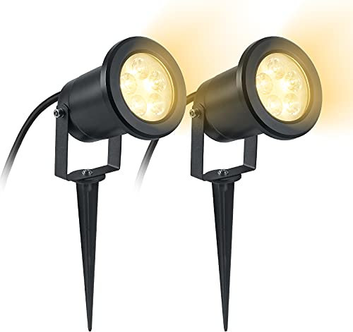 2 Stück 3W Warmweiß LED Gartenleuchte mit Erdspieß, Rasen Licht, Matt-Schwarz, wasserdicht IP65 - für den Außenbereich Garten Teich Landschaft mit ohne Stecker (2 * 3W Warmweiß)