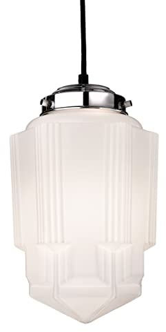 Firstlight Art Deco Pendant, Chrome with Opal White Glass