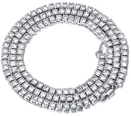 Richsteel Ice Out Tennis Collier Bling Schmuck 61cm lang Platin Halskette mit 126 Zirkonia Bling Schmuck mit Gescehenkebox und Beutel für Sie und Ihr Liebsten