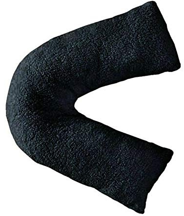 NIGHTZONE Teddy V Shaped complete pillow or Case for support Maternity, Neck, Back, Soft Warm Plush Cosy Fleece Cover (Teddy V Pillow Black, Complete Pillow)