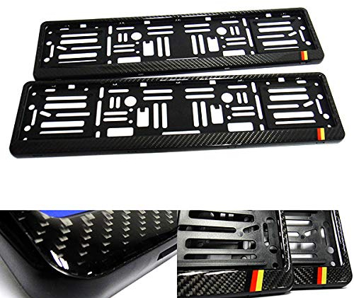 RZG 2x Black Genuine Carbon Fibre Fiber Euro UK Car Licence Registration Number Plate Holder Surround Frame German Deutschland