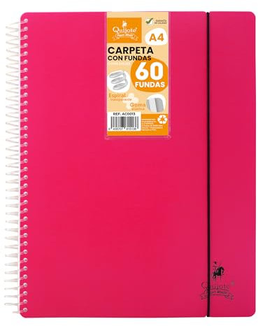 FLEXIBLE SPIRAL CLASSEUR STARPLAST - Organisateurs, avec 60 pochettes, transparent uni, A4, couvercle en plastique résistant. Bureau, école, usage personnel - couleur ROSE.