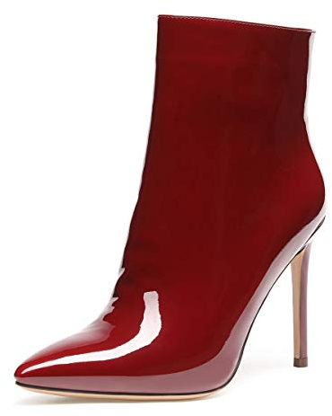 Castamere Stivali Donna Cerniera Polacchine Tacco a Spillo 10CM Pelle Verniciata Borgogna Scarpe EU 41
