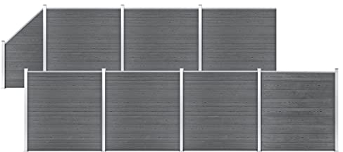 vidaXL WPC Zaun Set 7 Quadrate 1 Schräge Sichtschutzzaun Lamellenzaun Gartenzaun Windschutz Sichtschutz Zaun Steckzaun Systemzaun Garten 1311x186cm Grau