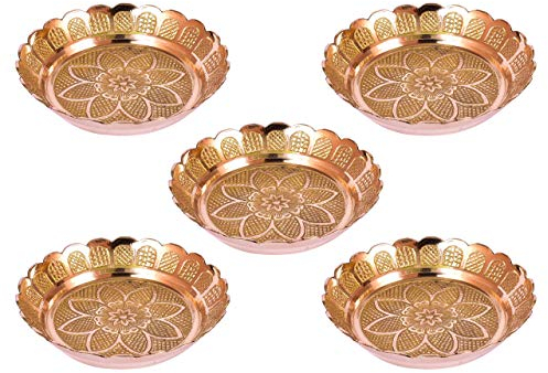 diollo Nakshi Lot de 5 assiettes indiennes en laiton faites à la main
