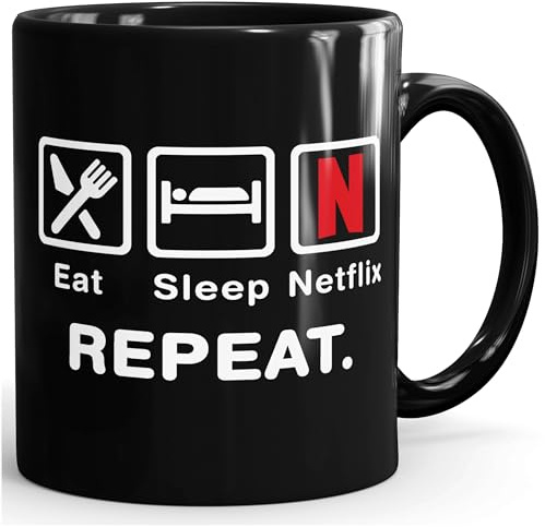 MoonWorks® Kaffee-Tasse mit Spruch Eat Sleep Repeat Mega Mix Bürotasse lustige Geschenke Kaffeebecher Schwarz Keramik-Tasse