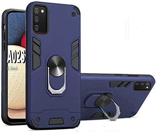 Folmecket Hülle für Samsung Galaxy A02S, 360 Grad rotierender Metallring Stoßdämpfung Verstärkte Ecke TPU für Galaxy A02S 5G (6.5 Zoll) Blau