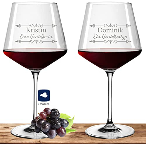Deitert 2X Leonardo Burgunderglas Rotweinglas XL mit Namen oder Wunschtext graviert, 730ml, PUCCINI, personalisiertes Premium Weinglas in Gastroqualität (Verzierung 01)
