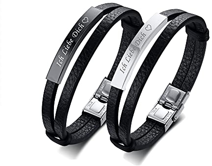 Ich Liebe Dich Vorgraviert Paar Armbänder, Unisex Inspirational Schmuck Doppelschichten PU Leder Armband Sein und Ihr Distanz Matching Set Für Weihnachten Jubiläum Hochzeit Geburtstag Valentinstag