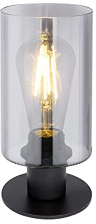 Tischleuchte HADERA mit Rauchglas Lampenschirm, Metall Schwarz, Höhe 23cm