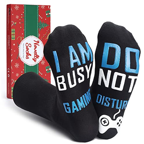 Gaming Gifts Novelty Funny Socks - Stocking Fillers for Teenage Boys Girls Mens Womens Gifts for Christmas Birthday Personalised Gifts for Men Women Him Dad Do Not Disturb I Am Busy Gaming Socks