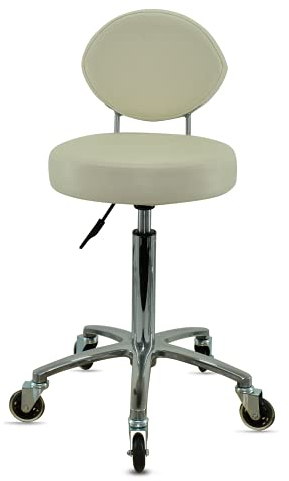 VAKON SALON - Premium Rollhocker Weiß mit ovaler Lehne höhenverstellbar von 55 bis 75 cm - Rundsitz- Drehhocker Arbeitshocker Praxishocker