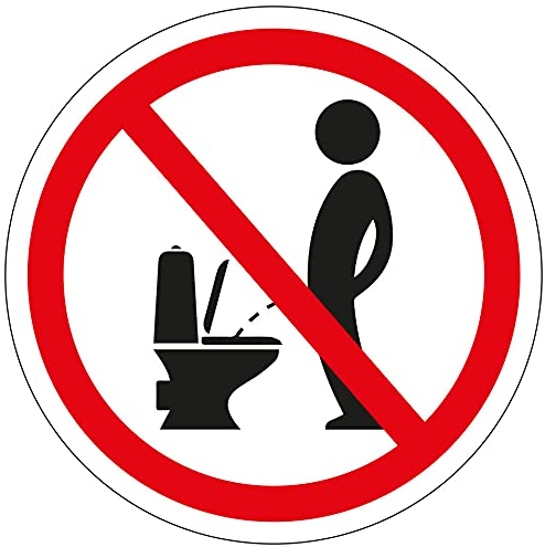 10 Stück - Aufkleber Verbot Zeichen Hinweis Nicht im Stehen urinieren Schild Folie selbstklebend | Ø2,5cm Made in Germany