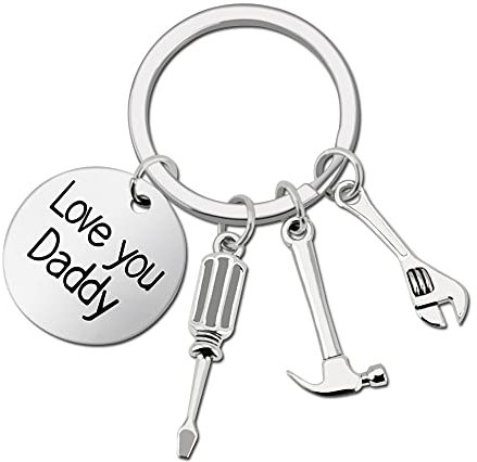 BUENTYA Vater Schlüsselanhänger Geschenk Daddy Keychain Schmuck Schlüsselring Gravur Schlüsselbund Schlüsselanhänger Werkzeug mit Schraubendreher Hammer Schlüsselanhängergravur für Vatertag