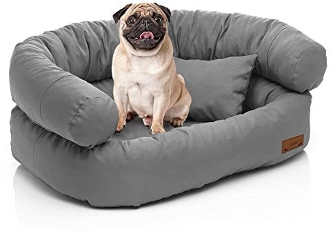 Juelle Hundebett - Sofa für mittelgroße Hunde, Abnehmbarer Bezug maschinenwaschbar, flauschiges Bett, Hundesessel Santi S-XXL (Größe: M - 80x60cm, Dark Asche)