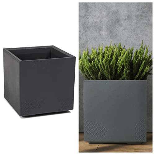 Vaso da fiori quadrato con rotelle, molto decorativo, misura XL/PxH: 39 x 39,4 cm, antracite