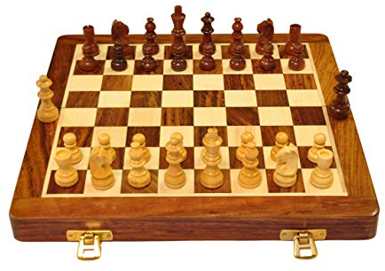 Palm Royal Handicrafts 10.5x10.5 Inches Wooden Chess Board Set, International Tournament, Handcrafted Rosewood, Folding Secure Storage, Magnetic Pieces with Extra Queens Brown (10.5x10.5 inches)