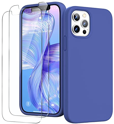 GOODVISH 3 in 1 für iPhone 12 Hülle & iPhone 12 Pro Hülle mit 2 Stück Schutzfolie, Hochwertiges Silikon Rundumschutz Handyhülle, mit Weichem Mikrofaser Innenfutter Stoßfestes Schutzhülle, Surfblau