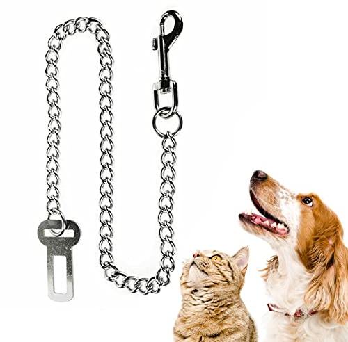 304 Edelstahlkette Hunde Sicherheitsgurt Hundegurt 60cm | Auto Hundeleinen Sicherheitsgeschirre für Auto Bissfester Kette Kausicher Kleine Schnalle (A)