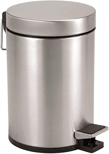 FINE STAR 5L Litre Round Pedal Bin Stainless Steel Toilet Bath Bathroom Kitchen Bin with Inner Bucket 5 Liter Bins (Silver)