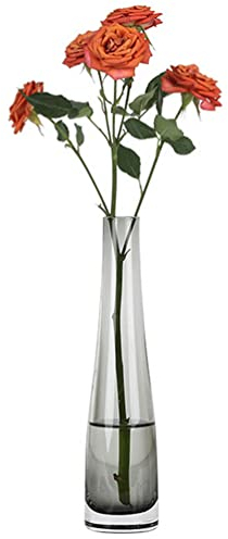 Bamboopack Vase en verre soufflé fait à la main à tige unique pour mariage, réception, table de salle à manger, rose simple (gris), 21 cm