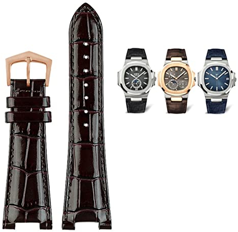 AEMALL 25 x 13 mm Kerbe echtes Leder Uhrenarmband + Verbinder für Patek Philippe Nautilus 5711 5726 5712g Uhrenarmband Armband (Farbe: 20 mm, Größe: 25 mm-13 mm)