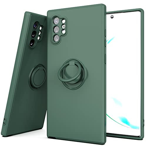 YmhxcY Galaxy Note 10 Plus Case,360°Ring Holder Slim Silicone Soft Rubber Hybrid Hard Protection Shockproof Bumper Non-Slip Cover for Samsung Galaxy Note 10+ Plus 6.8 D-Dark Green