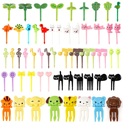 Mini Tenedores de Frutas Niños Plástico Tenedor Palillos de Dientes de en Forma Animales de Dibujos Animados para Postre Bento