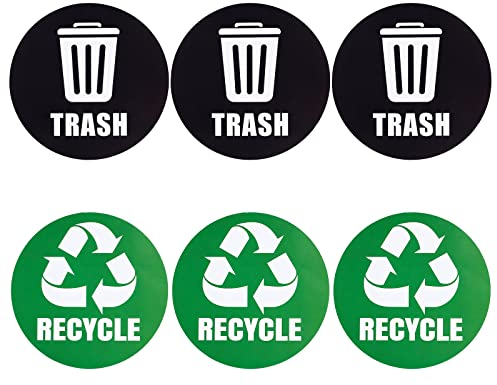 GORGECRAFT 6 Pieza 2 Estilos de Pegatinas de Reciclaje, Pegatinas de Papelera, Señales de Advertencia Industriales, Contenedores de Basura Y Papeleras de Reciclaje, Calcomanías de Clasificación