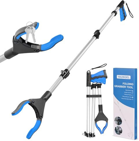YAUNGEL Pinza Larga, Alcanzar Objetos 108cm Reacher Grabber Herramienta, 360 ° Cabeza giratoria para la Recogida de Basura, Pinzas Largas para Recoger Objetos para Ancianos (Azul)