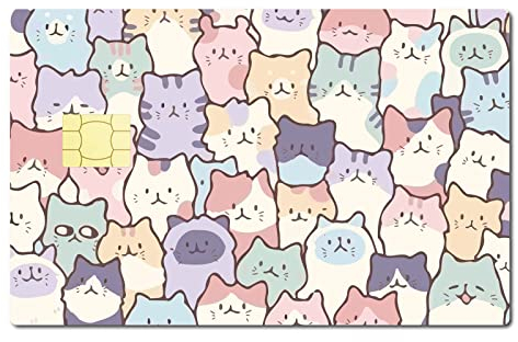 CREATCABIN Kartenaufkleber Cartoon-Katzen Selbstklebend Hautschützend Dünn Wasserdicht Debitkartenaufkleber Bankkartendekoration Für Schlüssel Transport Kreditkarte Damen Herren Freunde 186.3x137.3mm