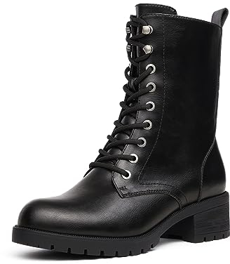 DREAM PAIRS Stivali da Stringati a metà Polpaccio da Donna Scarpe Autunno Inverno Comodi Stivali da Combattimento alla Moda con Cerniera da Donna,Size 39,Nero,DMB214-E