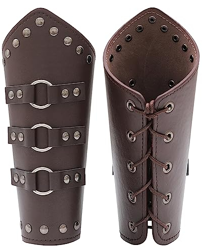keland 2 Stücke Mittelalter Wikinger Armschoner Armschutz Armschienen Armstulpen Punk Leder Arm Stulpe für Damen Herren (C-Braun)