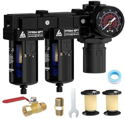 ATINY 1/2 NPT Air Dryer System,Air Compressor Filter Dryer,5 and 5 Micron Filter Cartridge,Semi-Auto Drain, Metal Bracket-Blue
