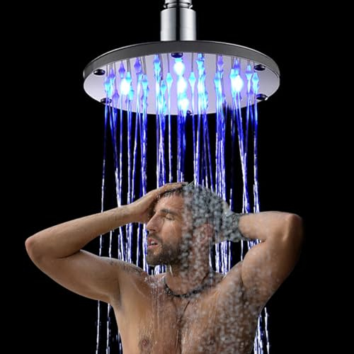 JINYOMFLY Soffione Doccia LED, 15CM Soffione Doccia con LED per Doccia, Acciaio Soffione Doccia Fisso a Pioggia, LED Testa Doccia Rotondo, Doccia LED Colorati, Universale G1/2