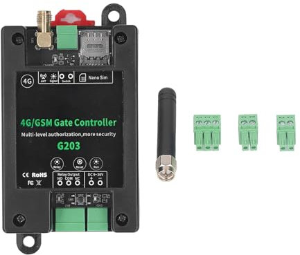 DEWIN GSM-Toröffner, G203 GSM-Toröffner 3G 4G Garagentorzugangs-Fernbedienung, Unterstützt Remote-Neustart-Reset DC9-36V